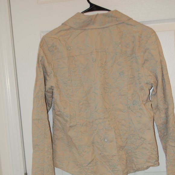 Brandon Thomas Women's Beige W/ Blue Seed Bead Embroidery Jacket Size Medium - Picture 5 of 13